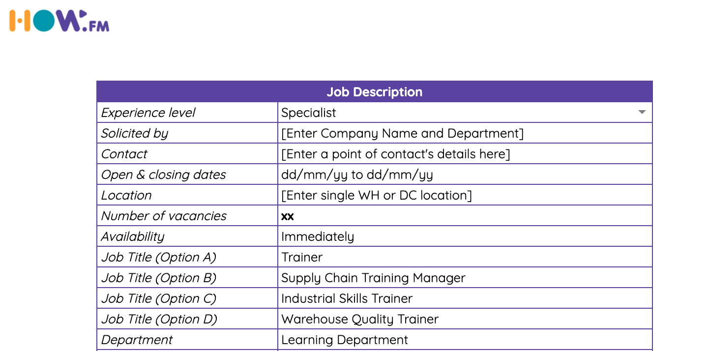 Job Description Trainer in Logistics