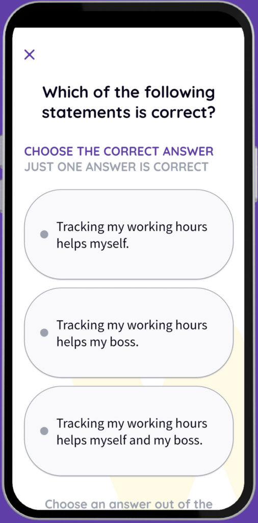 Example of a quiz in the Course Template Time Tracking 